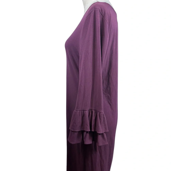 White House Black Market purple dress with double ruffle sleeves size large - Picture 5 of 10